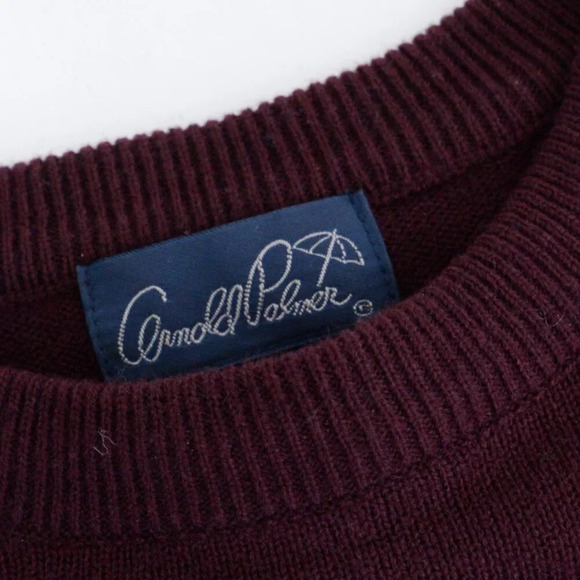 Vintage Arnold Palmer Maroon Fine Knit 30% Wool 3D Argyle  Crew Neck Sweater L - Picture 4 of 10
